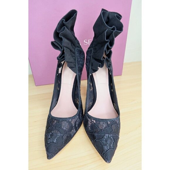 NWT Dahlia Selva Black Lace Pumps Frills For All Size 6 Euro 37 Italy MSRP $795 - Picture 6 of 13